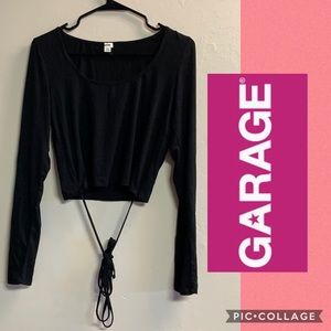 GARAGE tie waist black shirt top long sleeved L